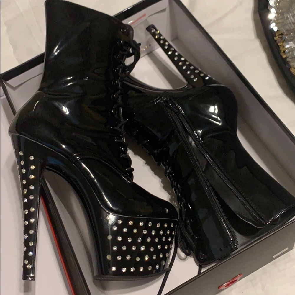 Black Pleaser Boots with Rhinestones